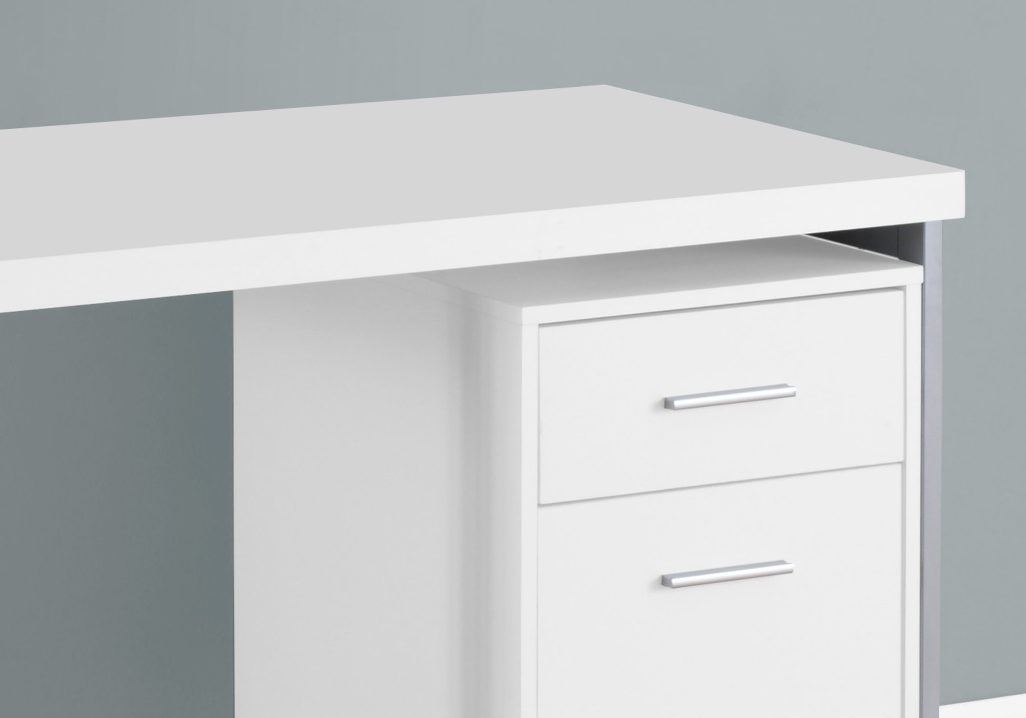 48" Computer Desk with Storage Drawers, Chrome Metal and White 